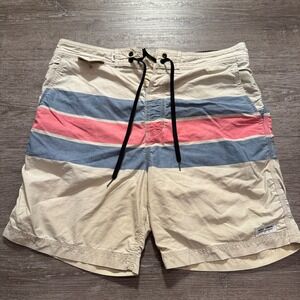Banks Journal Board Shorts Mens 32 Tan Striped Cotton Surf Swim Trunks Beach